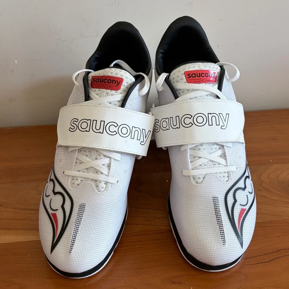 Saucony Soarin J3 Mens 9 Track Field Spikes White‎ Black Red Long Triple Jump PV